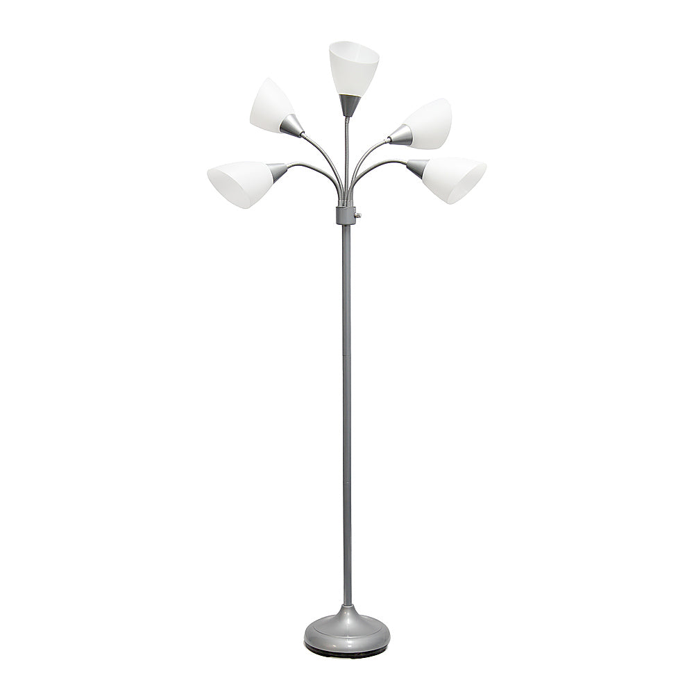 Simple Designs 5 Light Adjustable Gooseneck Floor Lamp - Silver/White Shades_0