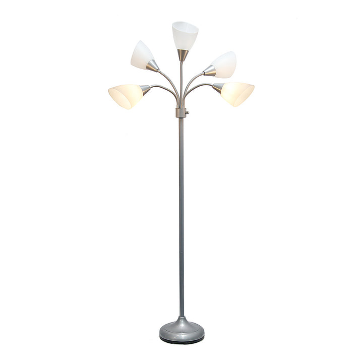Simple Designs 5 Light Adjustable Gooseneck Floor Lamp - Silver/White Shades_7