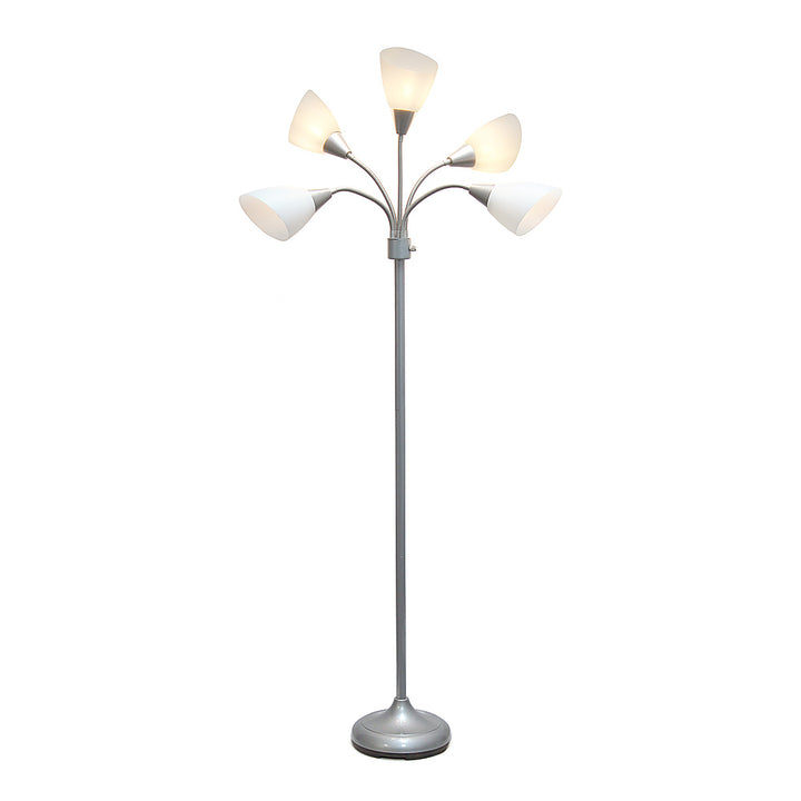 Simple Designs 5 Light Adjustable Gooseneck Floor Lamp - Silver/White Shades_8