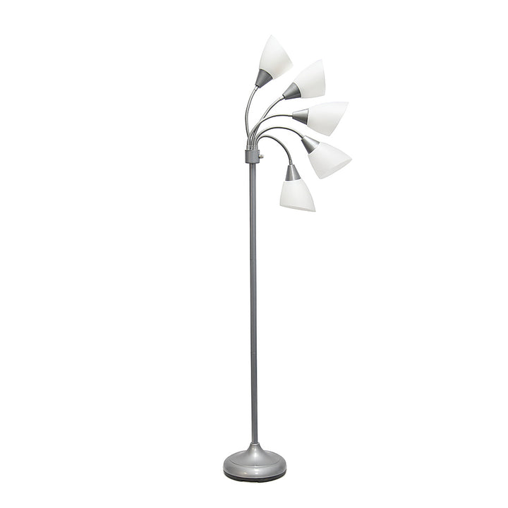 Simple Designs 5 Light Adjustable Gooseneck Floor Lamp - Silver/White Shades_6