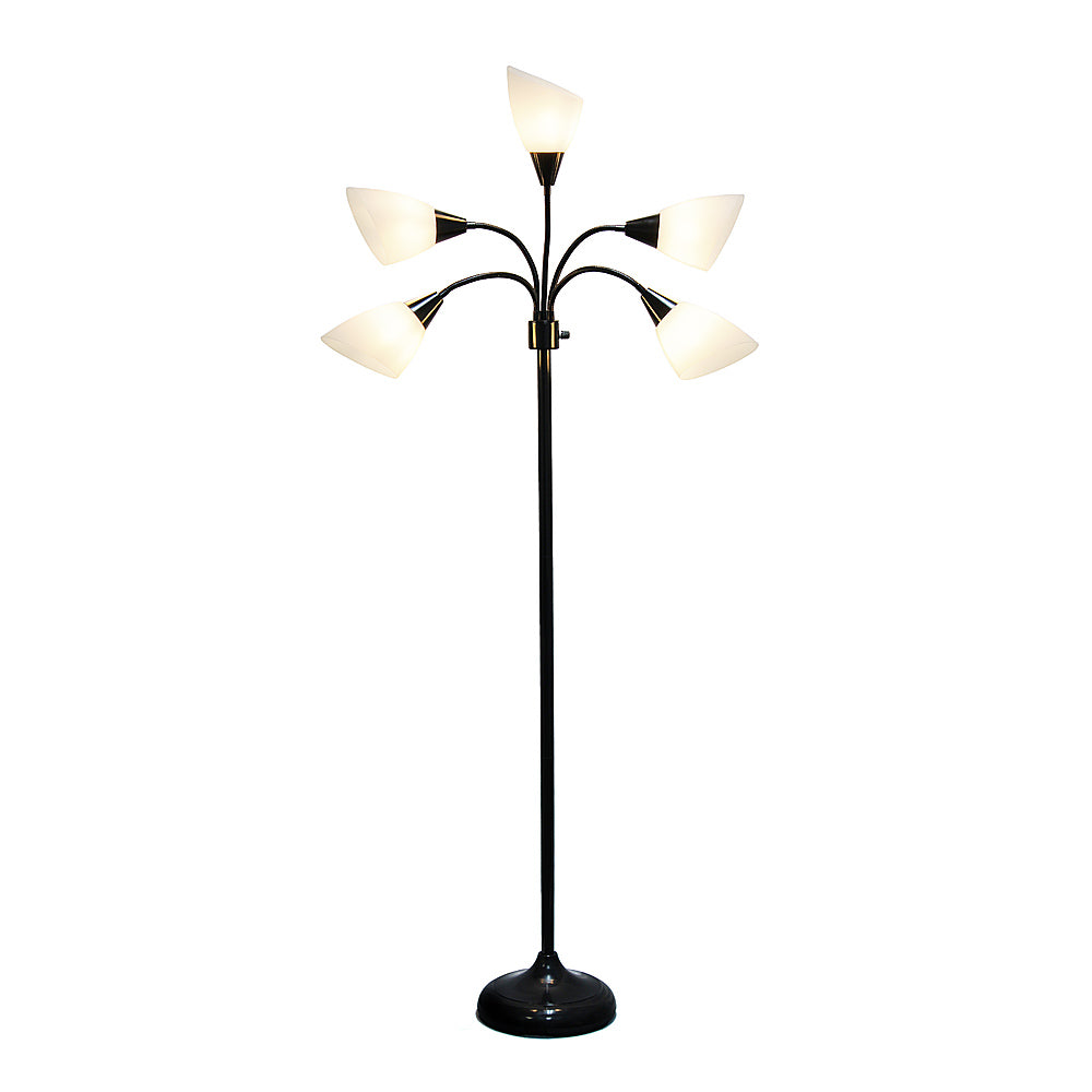 Simple Designs 5 Light Adjustable Gooseneck Floor Lamp - Black/White Shades_1