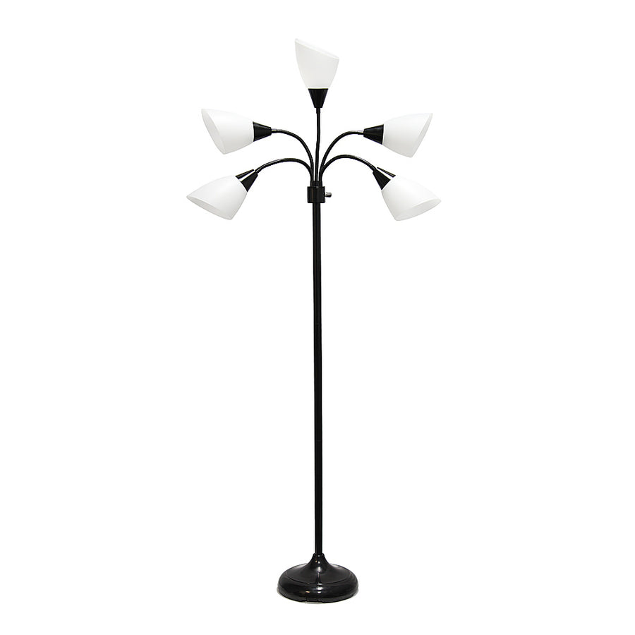 Simple Designs 5 Light Adjustable Gooseneck Floor Lamp - Black/White Shades_0