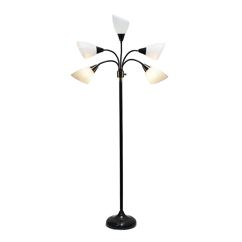 Simple Designs 5 Light Adjustable Gooseneck Floor Lamp - Black/White Shades_8