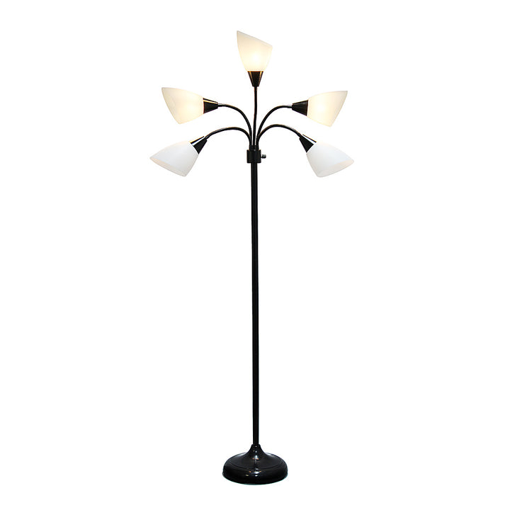 Simple Designs 5 Light Adjustable Gooseneck Floor Lamp - Black/White Shades_7