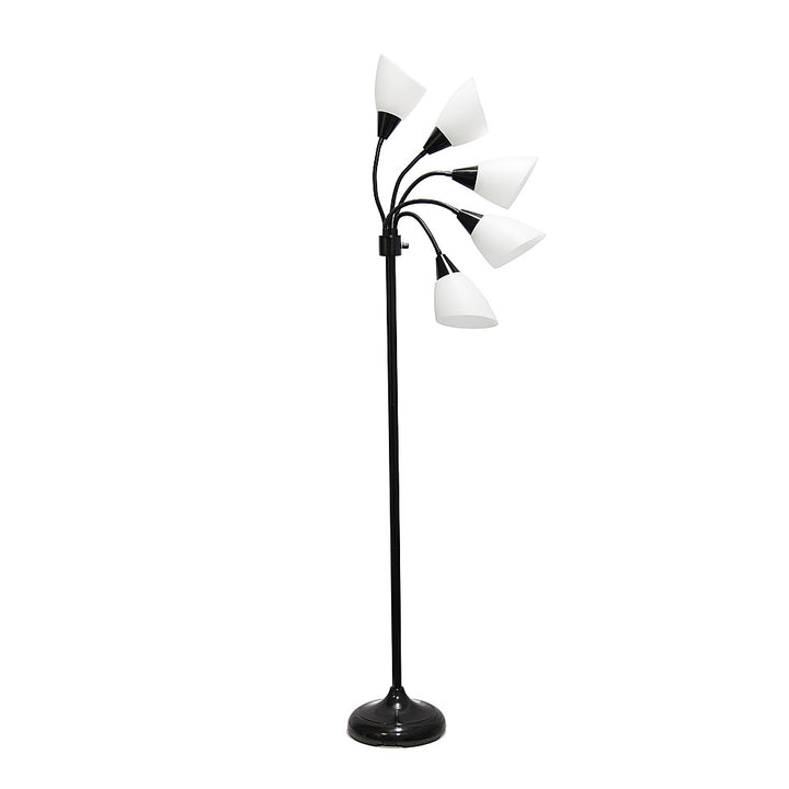 Simple Designs 5 Light Adjustable Gooseneck Floor Lamp - Black/White Shades_6