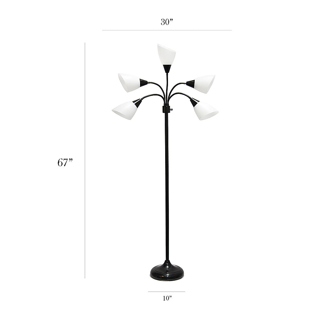 Simple Designs 5 Light Adjustable Gooseneck Floor Lamp - Black/White Shades_2
