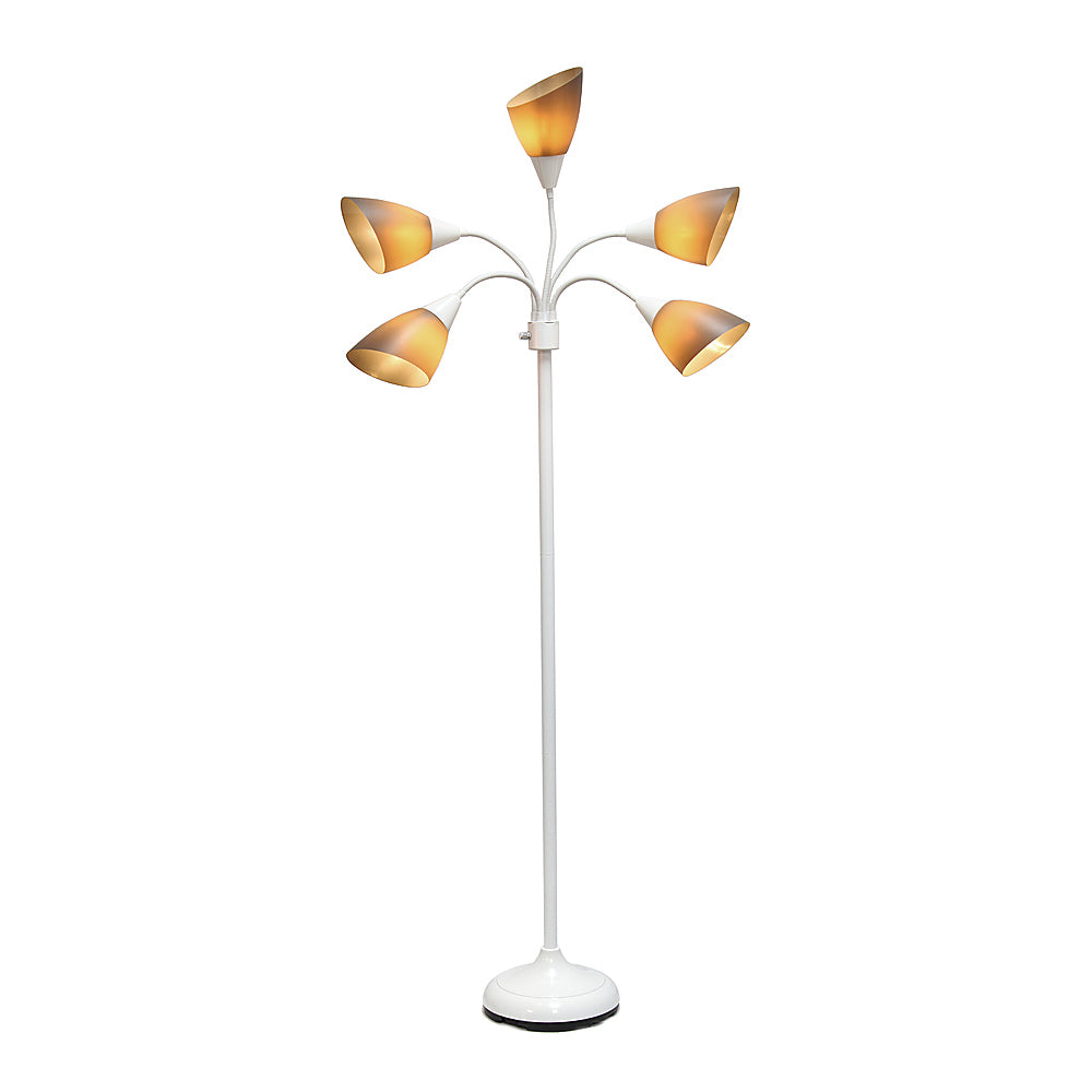 Simple Designs 5 Light Adjustable Gooseneck Floor Lamp - White/Gray Shades_1