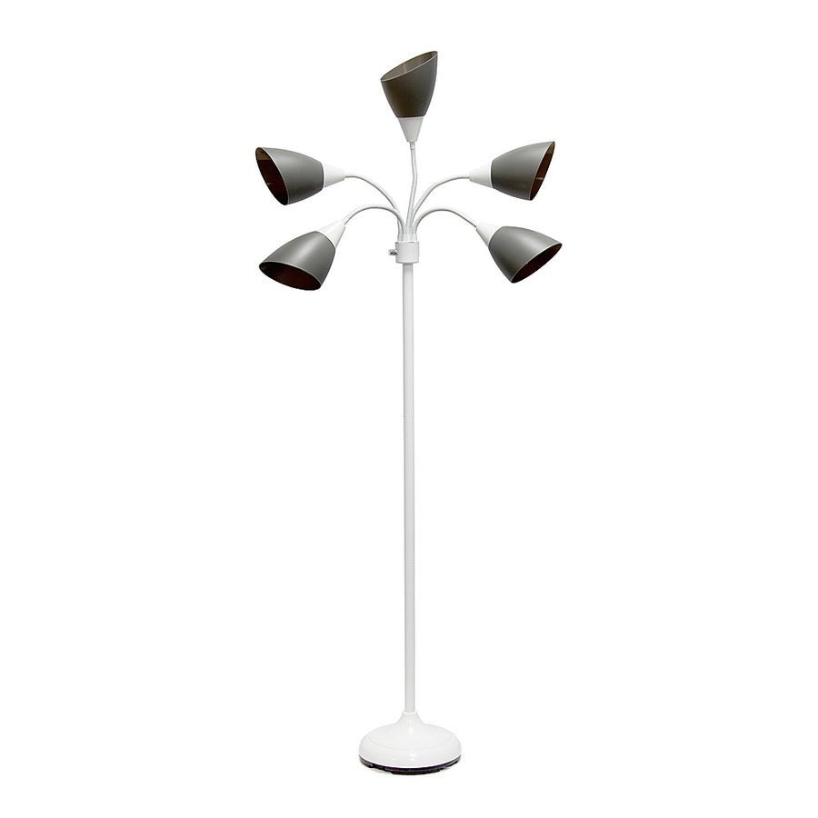 Simple Designs 5 Light Adjustable Gooseneck Floor Lamp - White/Gray Shades_0