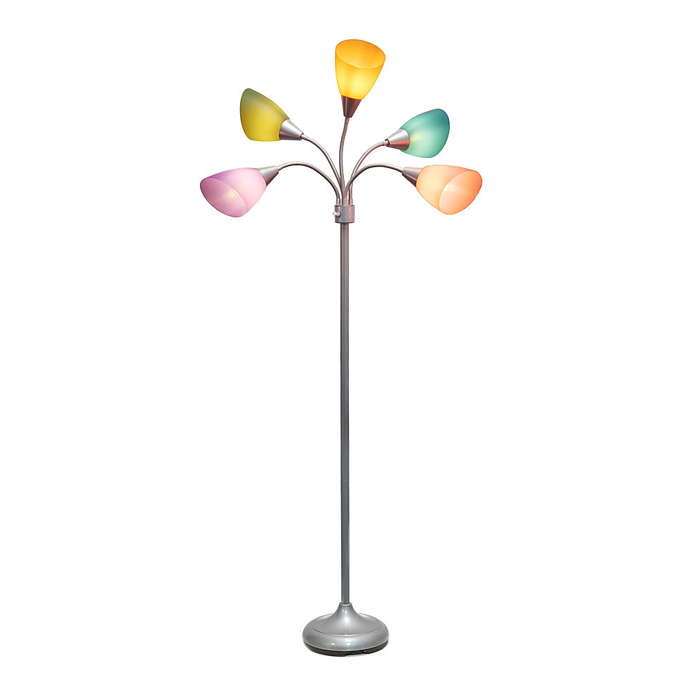 Simple Designs 5 Light Adjustable Gooseneck Floor Lamp - Silver/Fun Multicolored Shades_1
