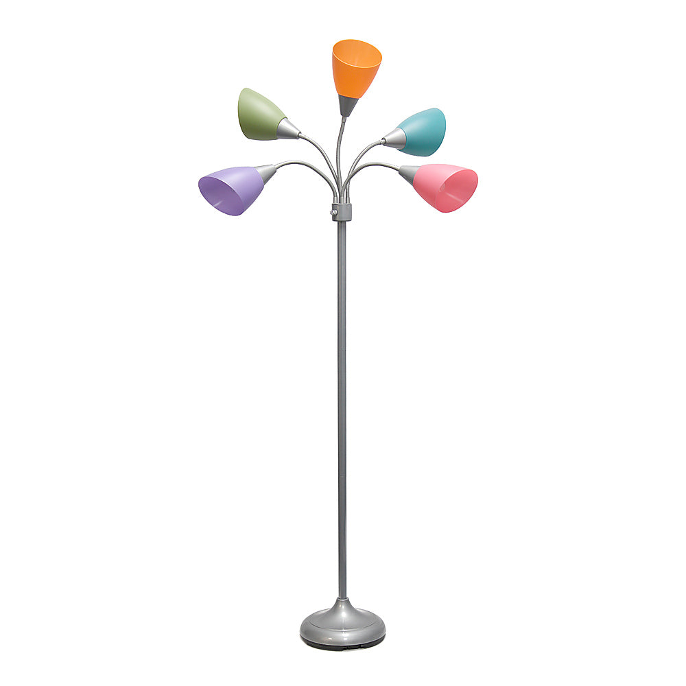 Simple Designs 5 Light Adjustable Gooseneck Floor Lamp - Silver/Fun Multicolored Shades_0