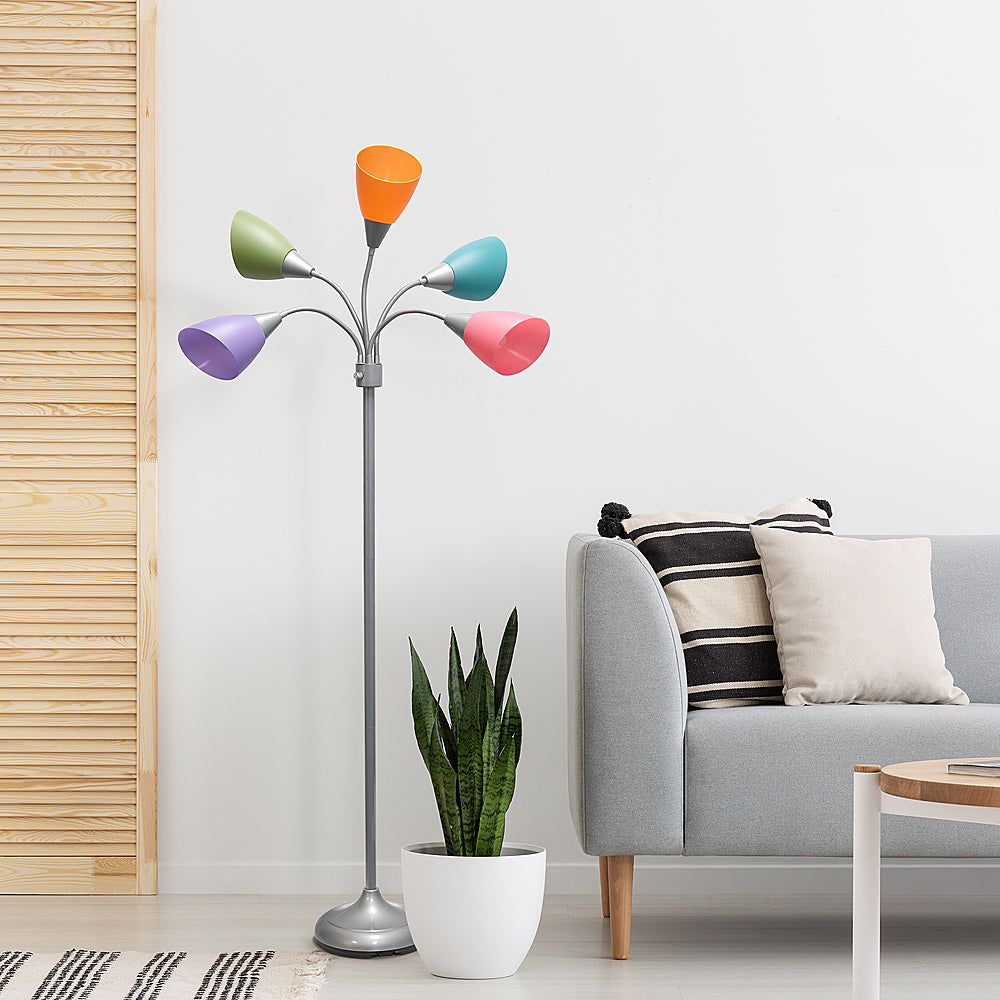 Simple Designs 5 Light Adjustable Gooseneck Floor Lamp - Silver/Fun Multicolored Shades_10