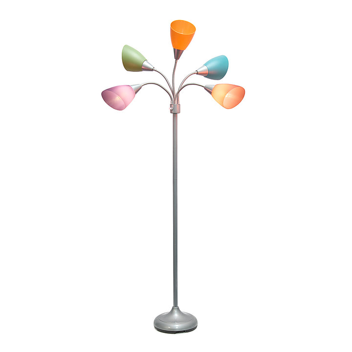 Simple Designs 5 Light Adjustable Gooseneck Floor Lamp - Silver/Fun Multicolored Shades_7