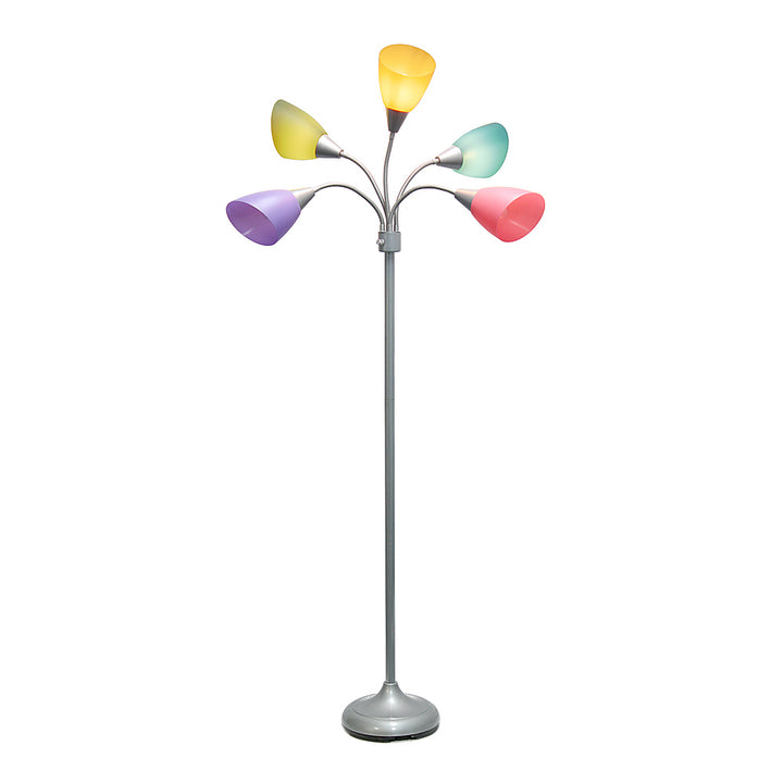 Simple Designs 5 Light Adjustable Gooseneck Floor Lamp - Silver/Fun Multicolored Shades_8
