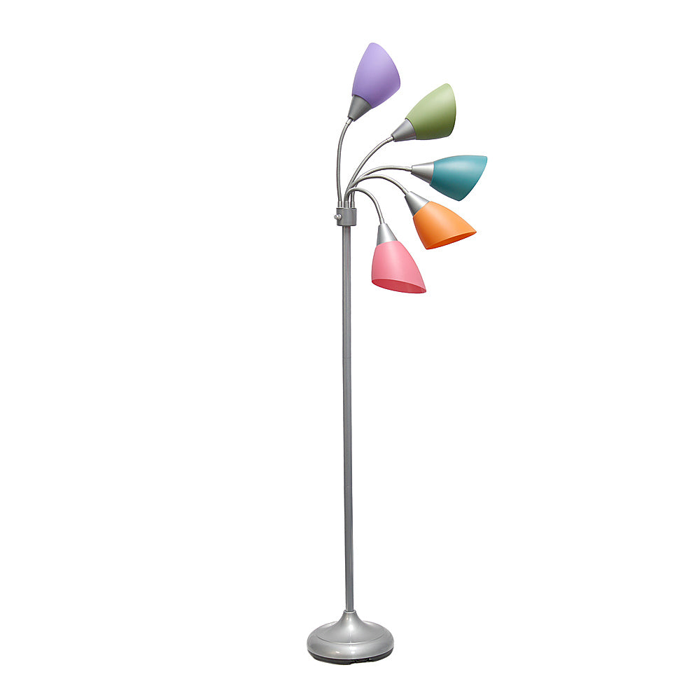 Simple Designs 5 Light Adjustable Gooseneck Floor Lamp - Silver/Fun Multicolored Shades_6