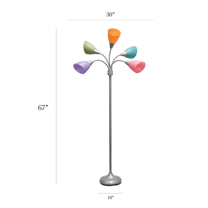 Simple Designs 5 Light Adjustable Gooseneck Floor Lamp - Silver/Fun Multicolored Shades_2