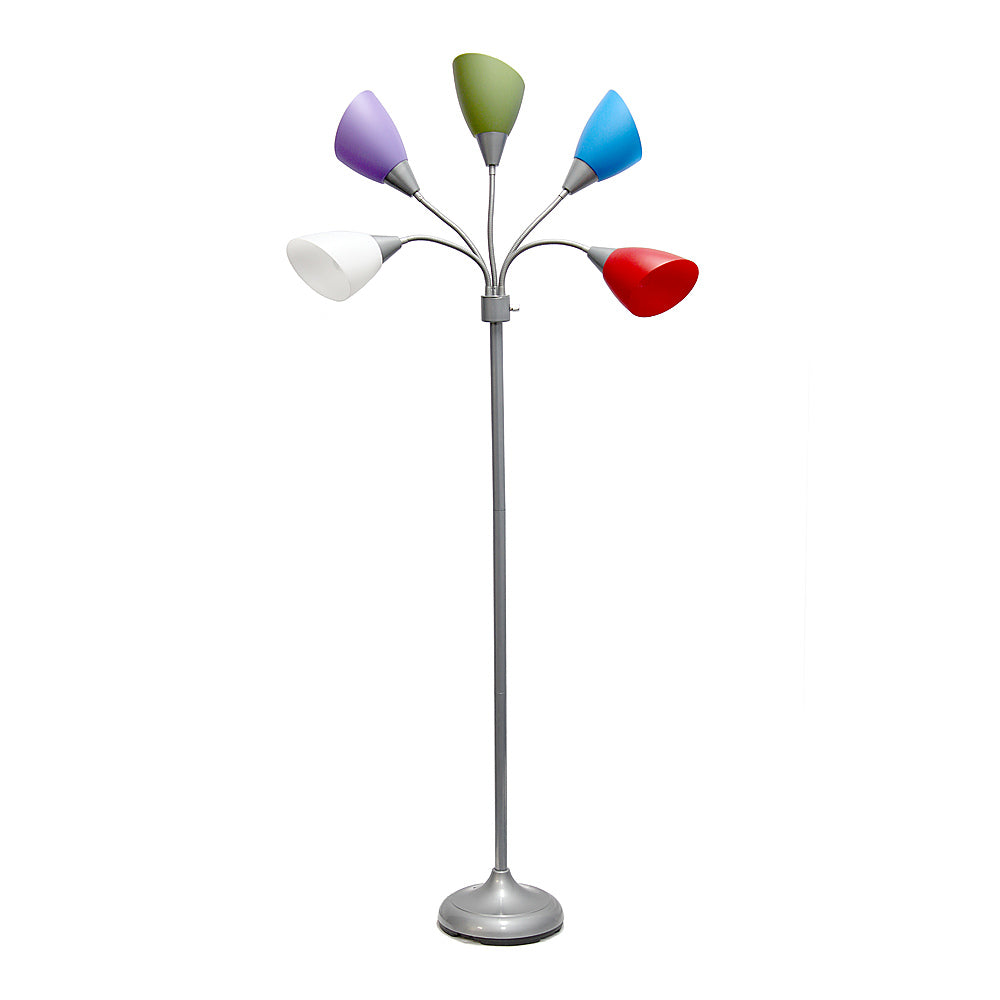 Simple Designs 5 Light Adjustable Gooseneck Floor Lamp - Silver/Primary Multicolored Shades_1
