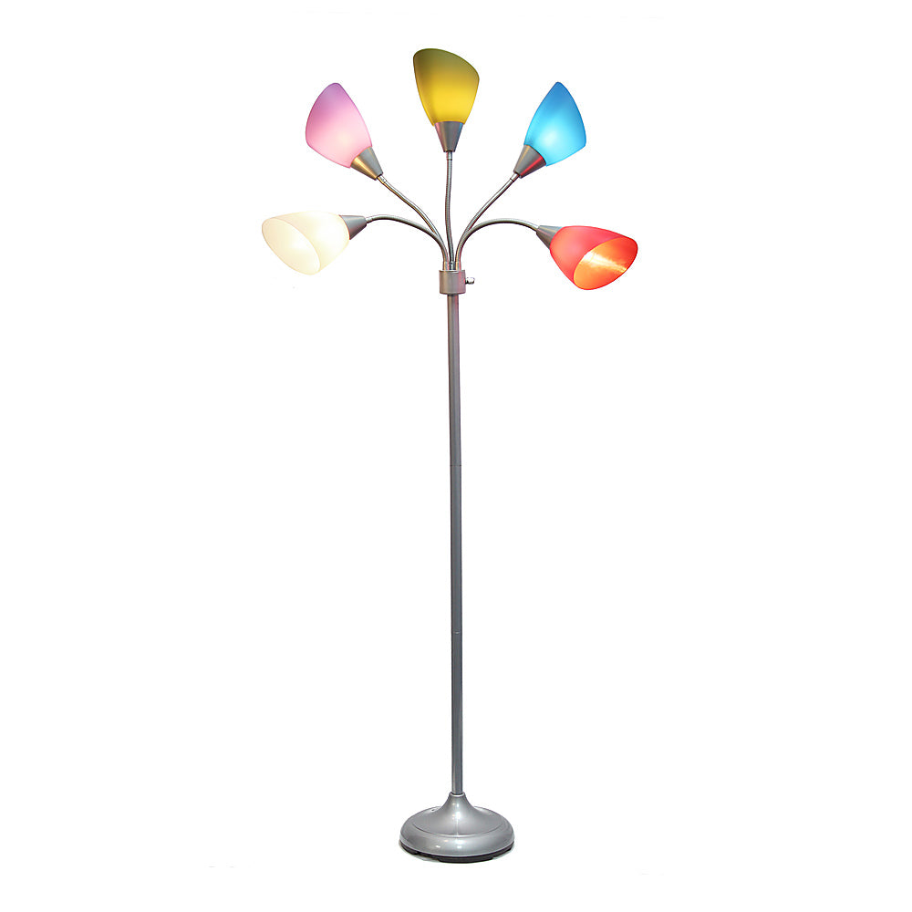 Simple Designs 5 Light Adjustable Gooseneck Floor Lamp - Silver/Primary Multicolored Shades_0
