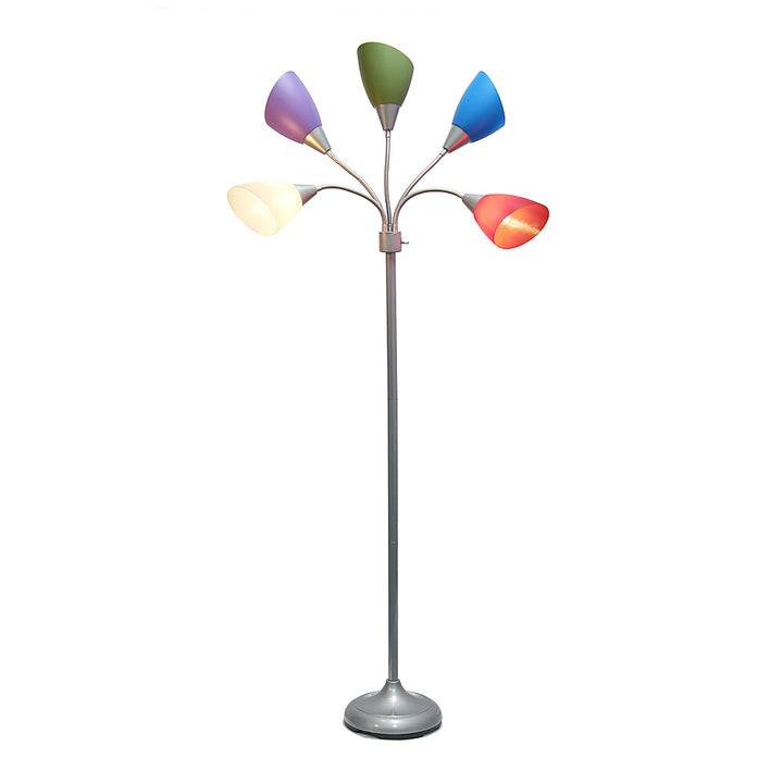 Simple Designs 5 Light Adjustable Gooseneck Floor Lamp - Silver/Primary Multicolored Shades_7