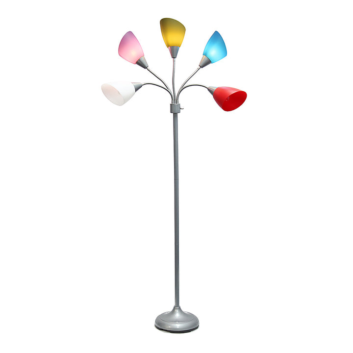 Simple Designs 5 Light Adjustable Gooseneck Floor Lamp - Silver/Primary Multicolored Shades_8