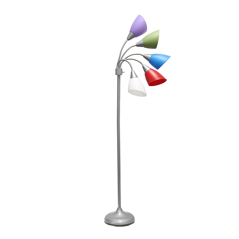 Simple Designs 5 Light Adjustable Gooseneck Floor Lamp - Silver/Primary Multicolored Shades_5