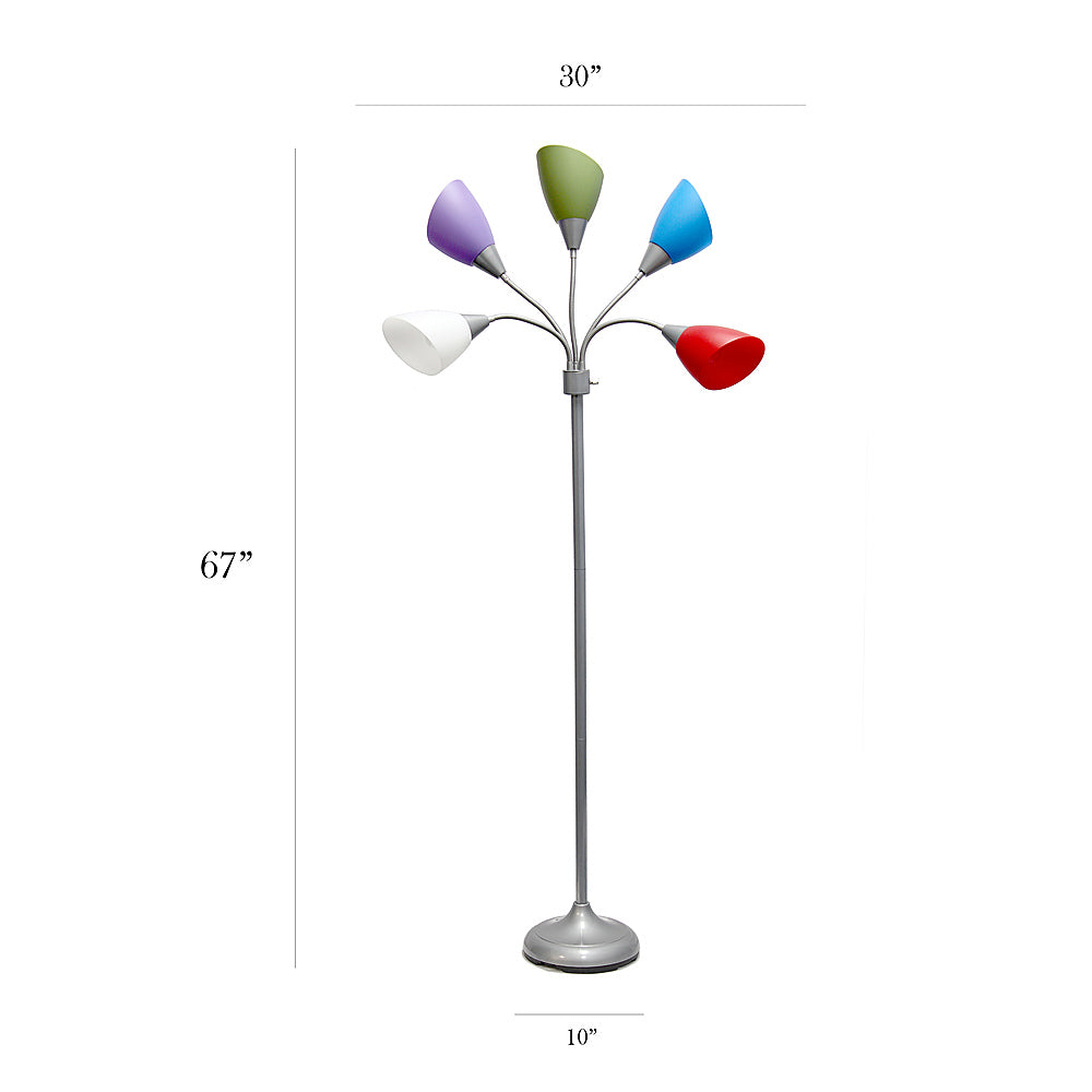 Simple Designs 5 Light Adjustable Gooseneck Floor Lamp - Silver/Primary Multicolored Shades_2