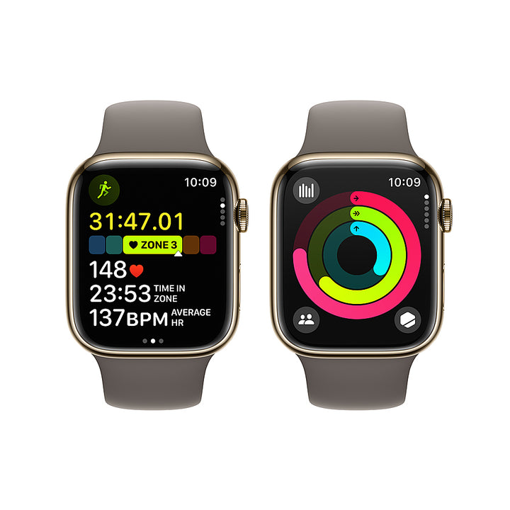 Apple Watch Series 9 GPS + Cellular 45mm Gold Stainless Steel Case with Clay Sport Band - M/L - Gold_2