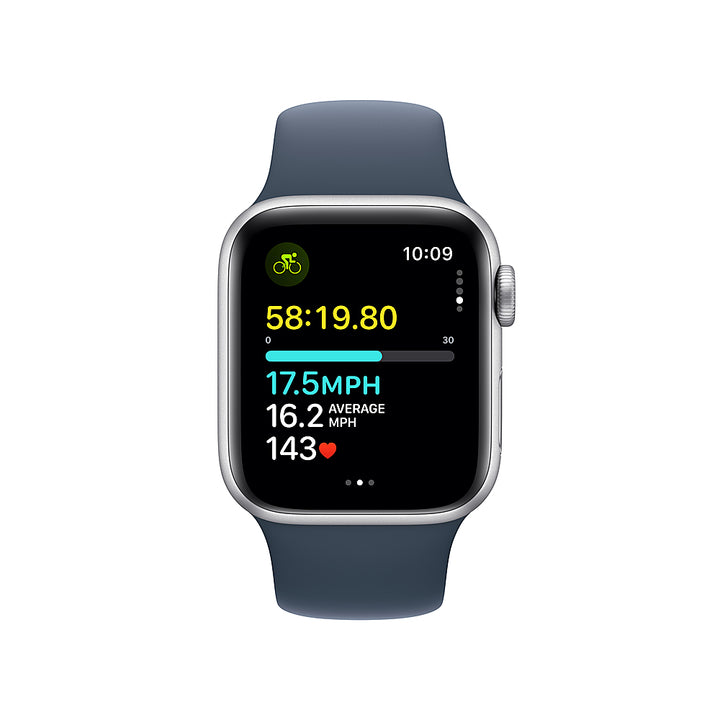 Apple Watch SE (GPS + Cellular) 40mm Silver Aluminum Case with Storm Blue Sport Band - S/M - Silver_2