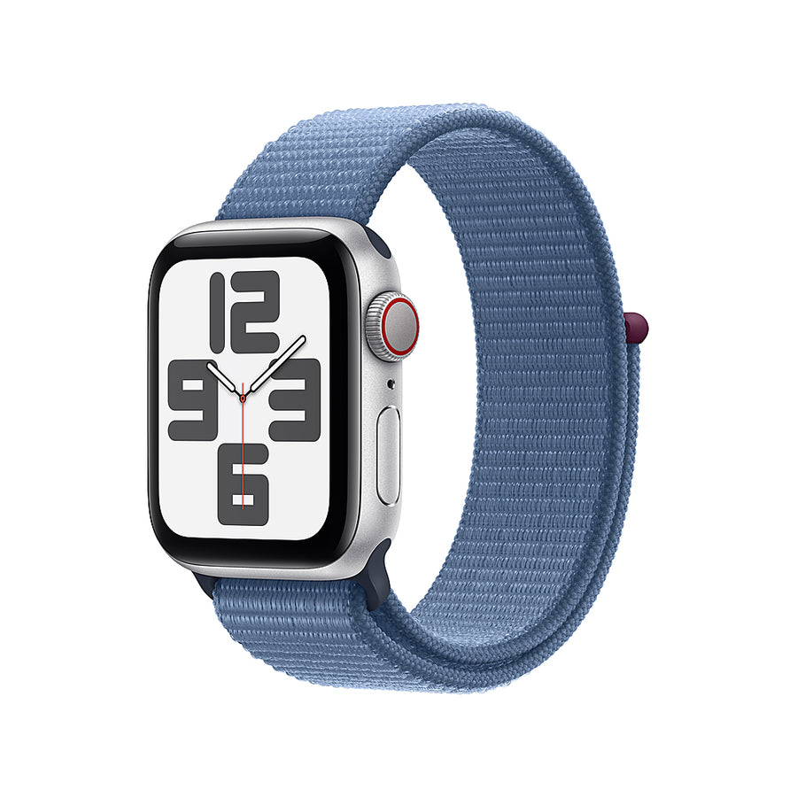 Apple Watch SE (GPS + Cellular) 40mm Silver Aluminum Case with Winter Blue Sport Loop - Silver_0