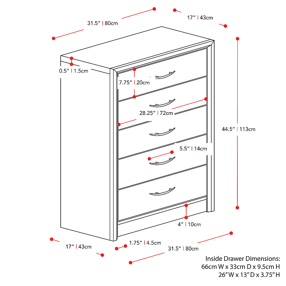 CorLiving - Newport 5 Drawer Tall Dresser - Black_6