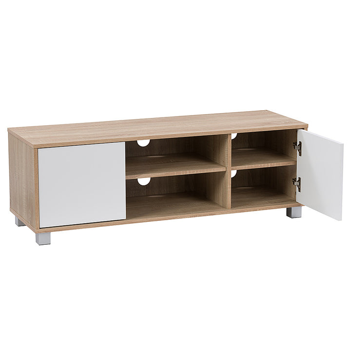 CorLiving - Hollywood Wood Grain TV Stand with Doors for Most TVs up to 55" - White and Brown_4