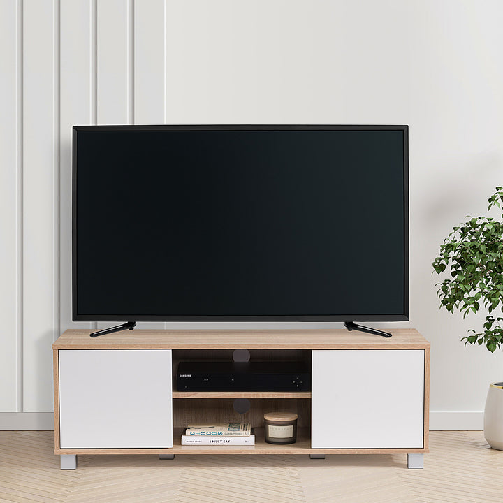 CorLiving - Hollywood Wood Grain TV Stand with Doors for Most TVs up to 55" - White and Brown_1