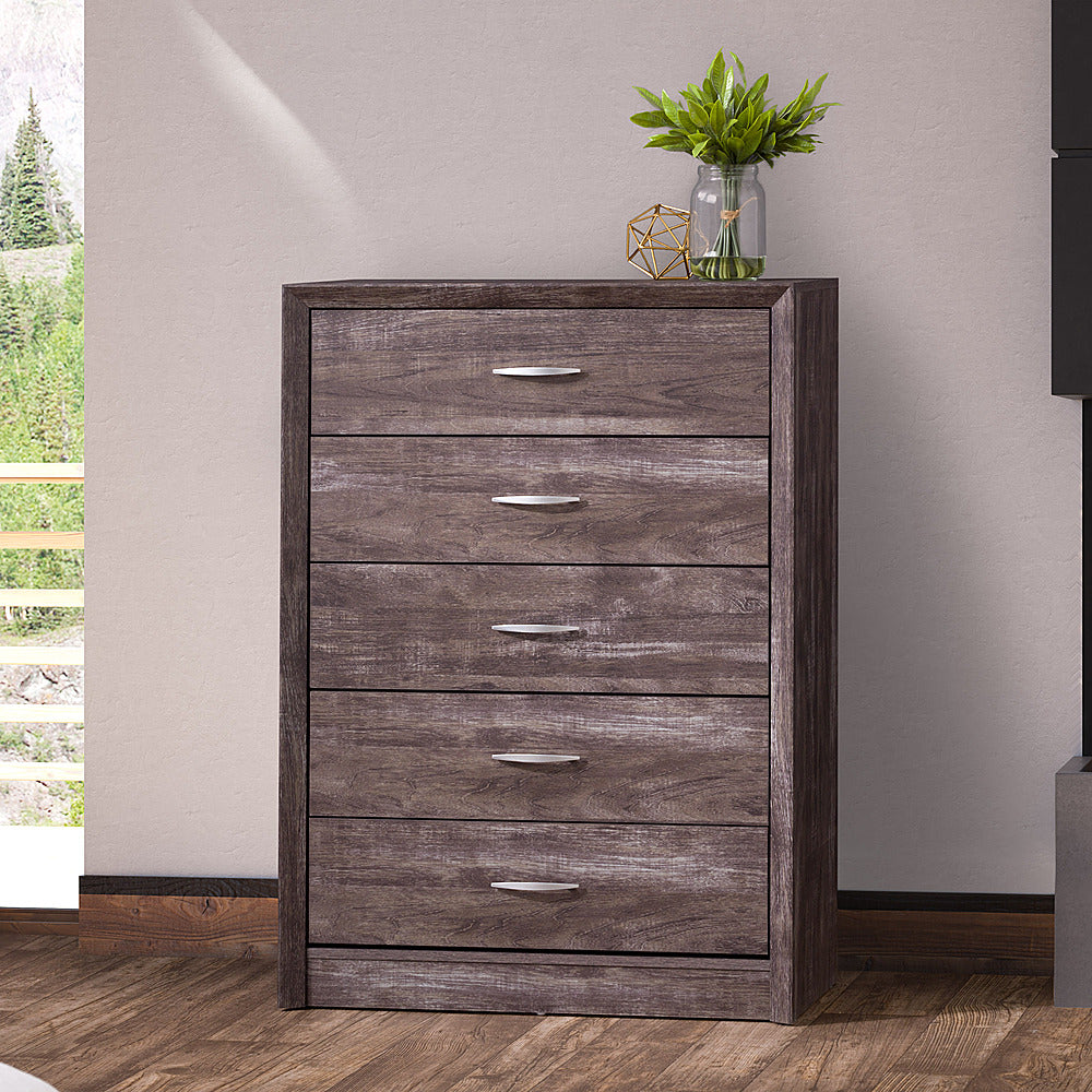CorLiving - Newport 5 Drawer Tall Dresser - Brown Washed Oak_11