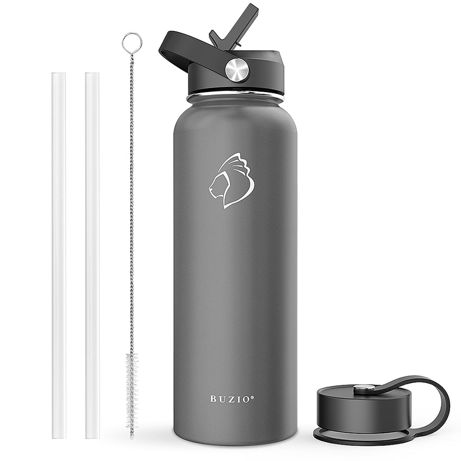 Buzio - Duet Series Insulated 40 oz Water Bottle with Straw Lid and Flex Lid - Gray_0