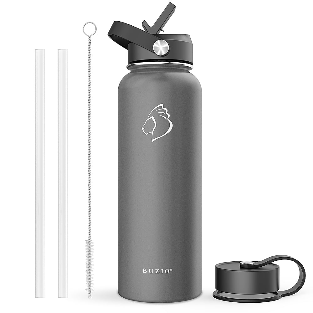 Buzio - Duet Series Insulated 40 oz Water Bottle with Straw Lid and Flex Lid - Gray_0