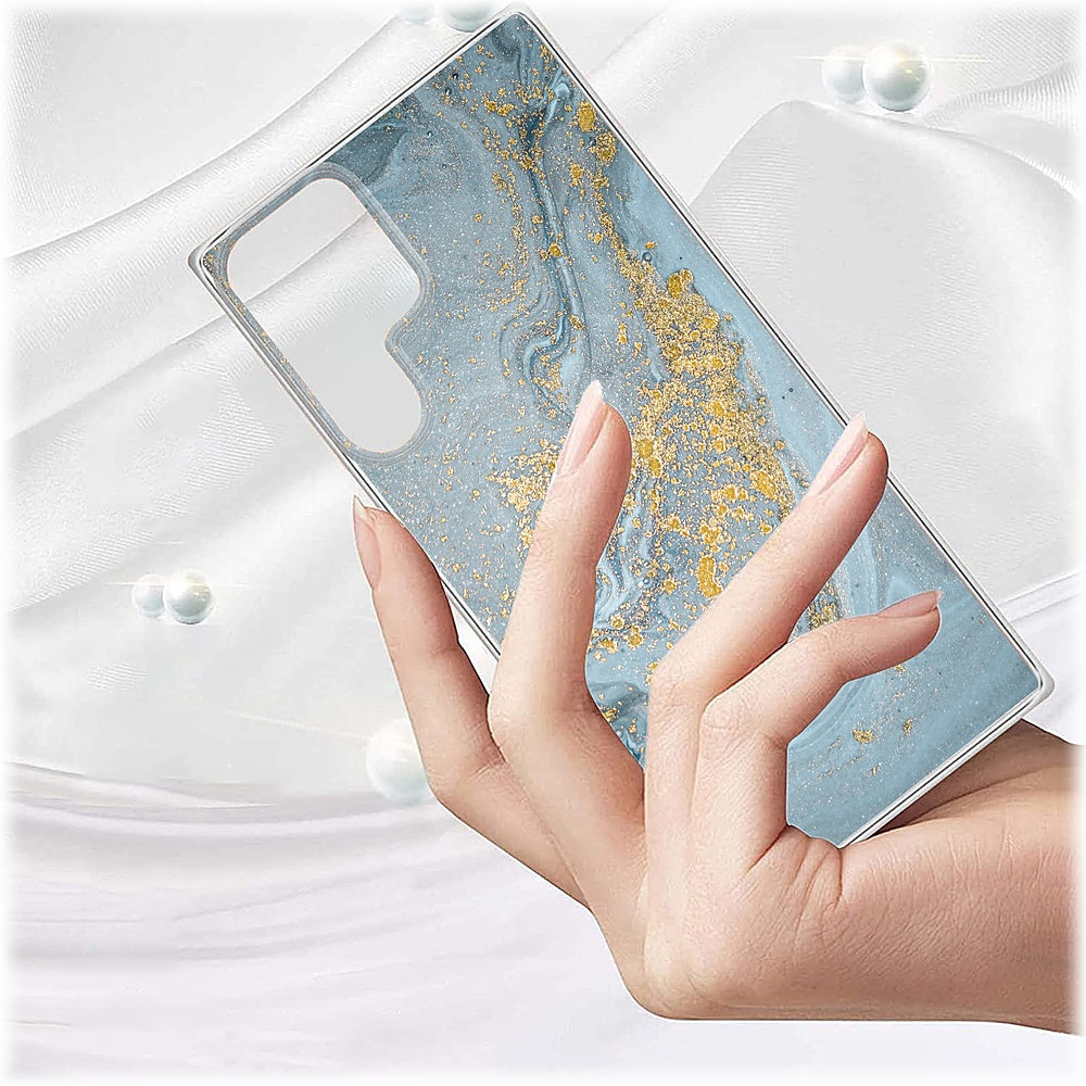 SaharaCase - Marble Series Case for Samsung Galaxy S23 Ultra - Blue/Gold_5