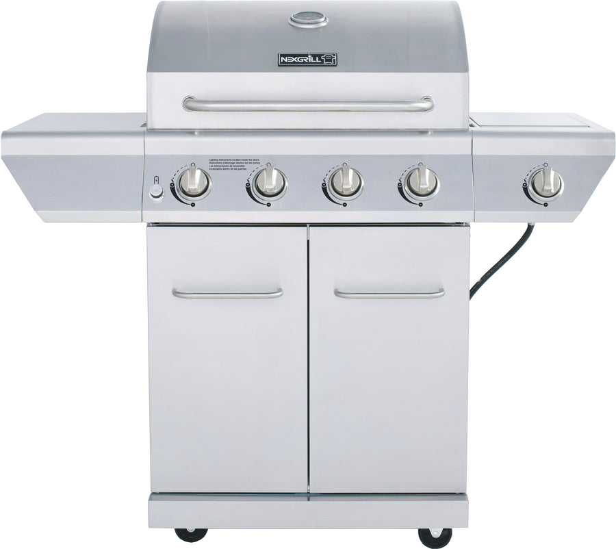 Nexgrill - 4 Burner + Side Burner Stainless Cart Gas Grill - Silver_0