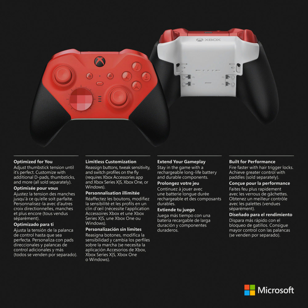 Microsoft - Elite Series 2 Core Wireless Controller for Xbox Series X, Xbox Series S, Xbox One, and Windows PCs - Red_1