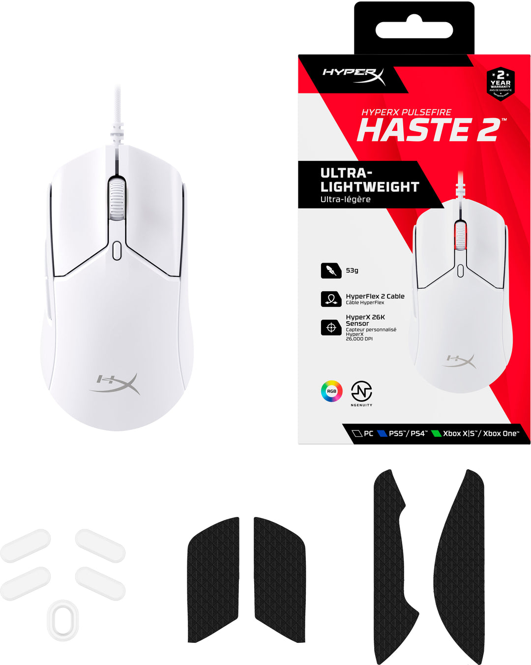HyperX - Pulsefire Haste 2 Lightweight Wired Optical Gaming Mouse with RGB Lighting - White_6