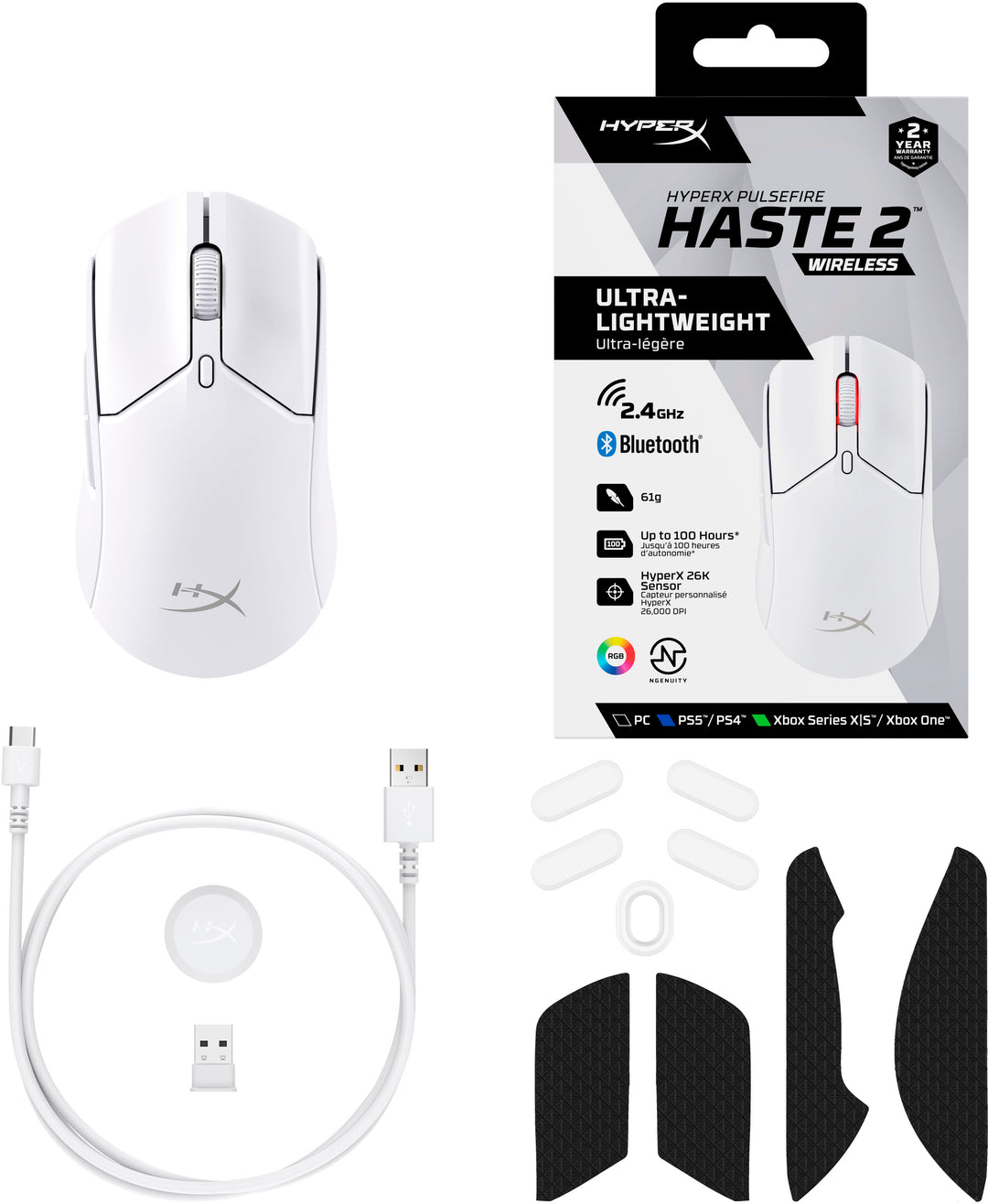 HyperX - Pulsefire Haste 2 Lightweight Wireless Optical Gaming Mouse with RGB Lighting - White_6
