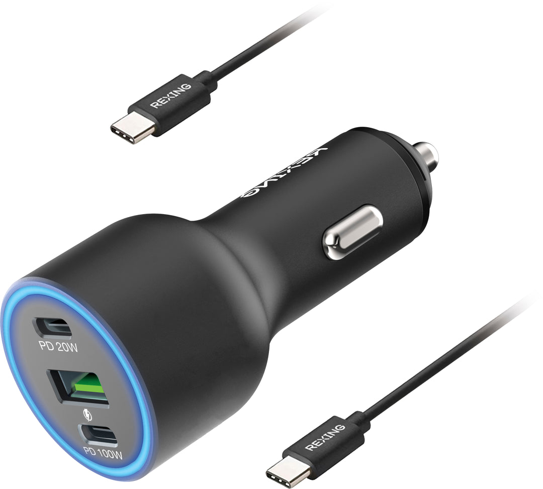 Rexing - 120W Vehicle Quick Charger with 2 USB-C & 1 USB Port Compatible with iPhone and Samsung Note - Gray_0