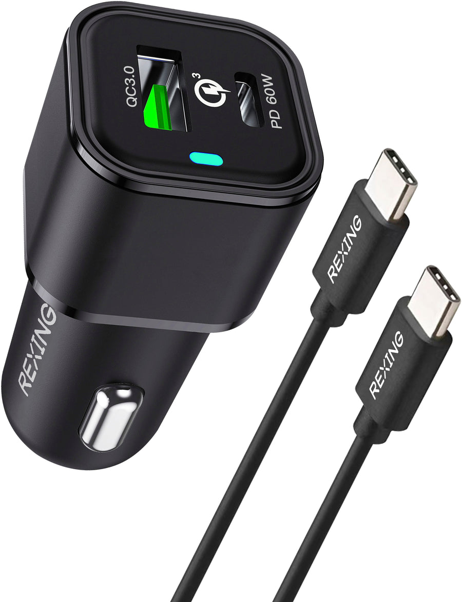 Rexing - 78W Vehicle Quick Charger with 1 USB-C & 1 USB Port Compatible with iPhone and Samsung Note - Black_0