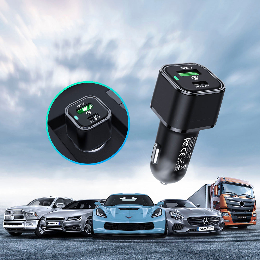 Rexing - 78W Vehicle Quick Charger with 1 USB-C & 1 USB Port Compatible with iPhone and Samsung Note - Black_6