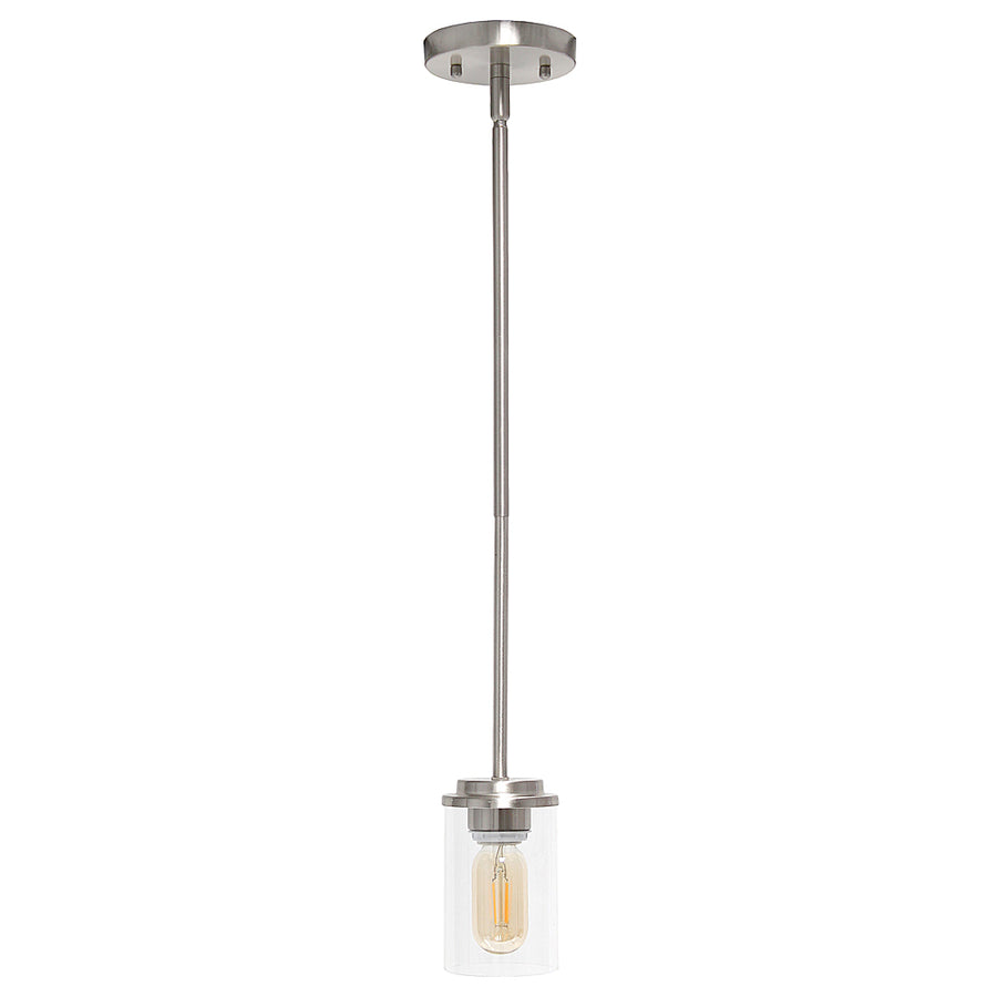 Lalia Home 1 Light Adjustable Pendant Fixture with Clear Glass Cylinder - Brushed nickel_0
