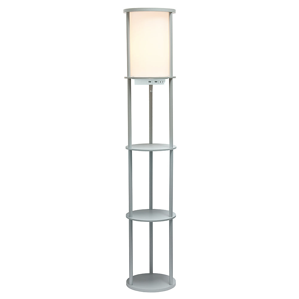 Simple Designs Round Etagere Storage Floor Lamp with 2 USB, 1 Outlet - Gray_1
