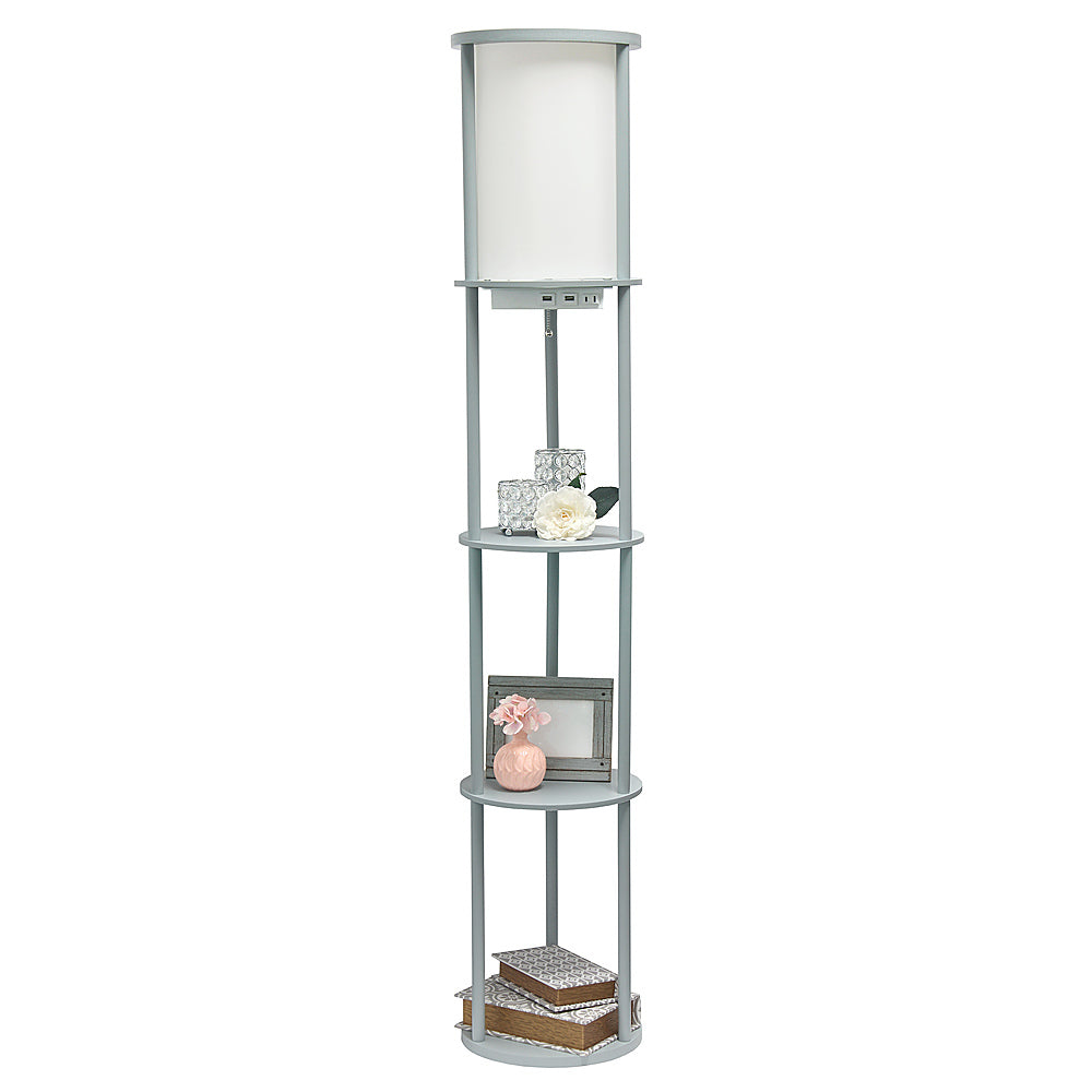 Simple Designs Round Etagere Storage Floor Lamp with 2 USB, 1 Outlet - Gray_11