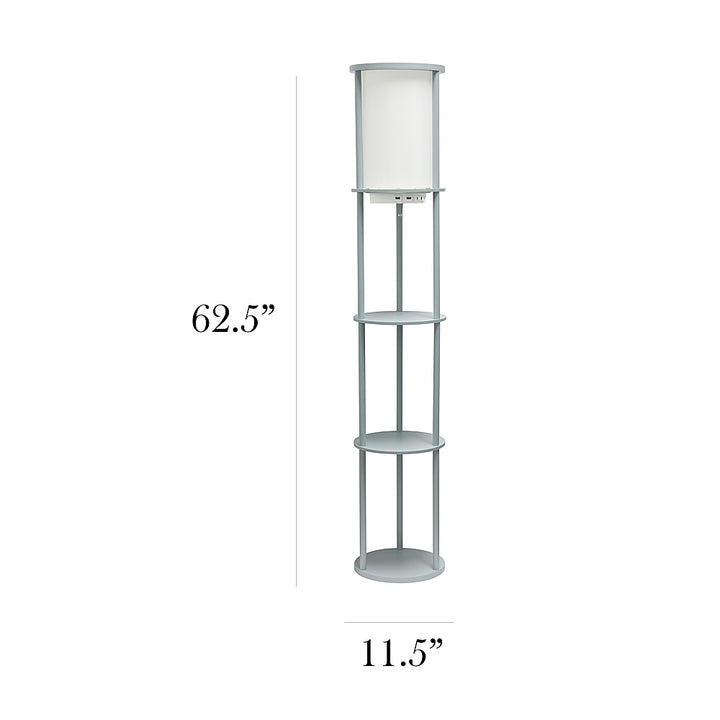 Simple Designs Round Etagere Storage Floor Lamp with 2 USB, 1 Outlet - Gray_2
