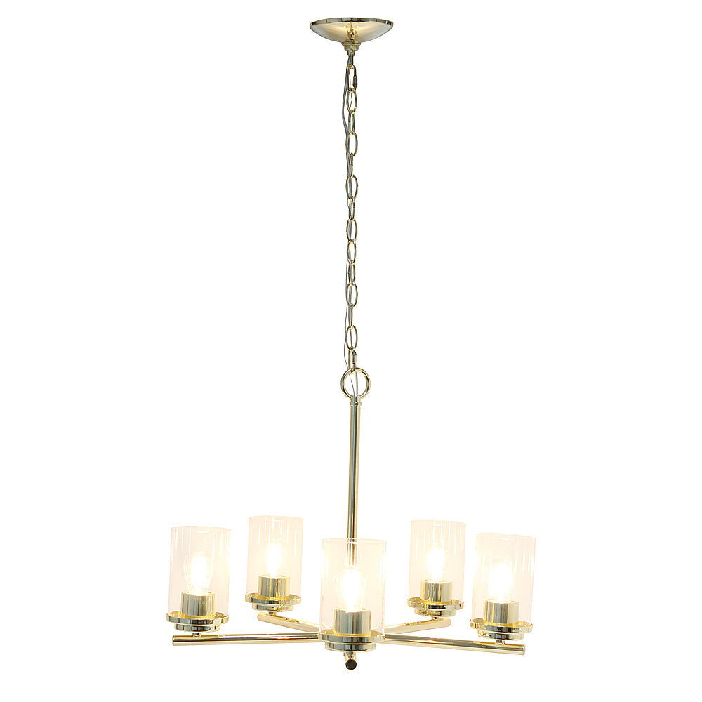 Lalia Home 5 Light Clear Glass and Metal Hanging Pendant Chandelier - Gold_1