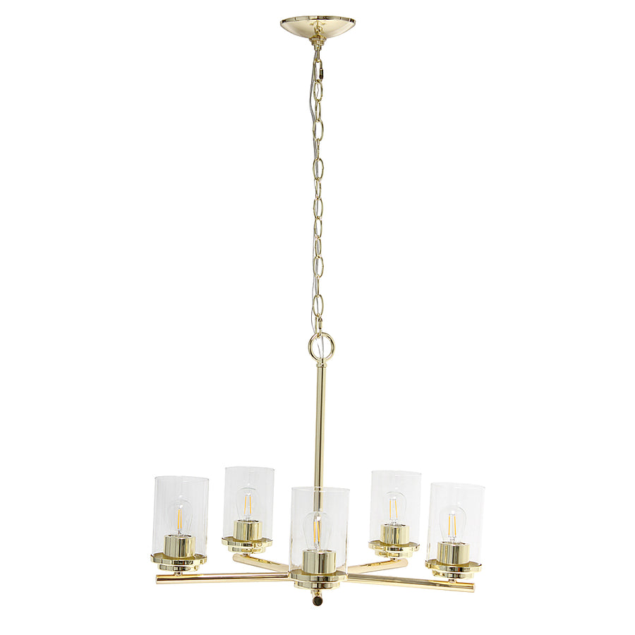 Lalia Home 5 Light Clear Glass and Metal Hanging Pendant Chandelier - Gold_0