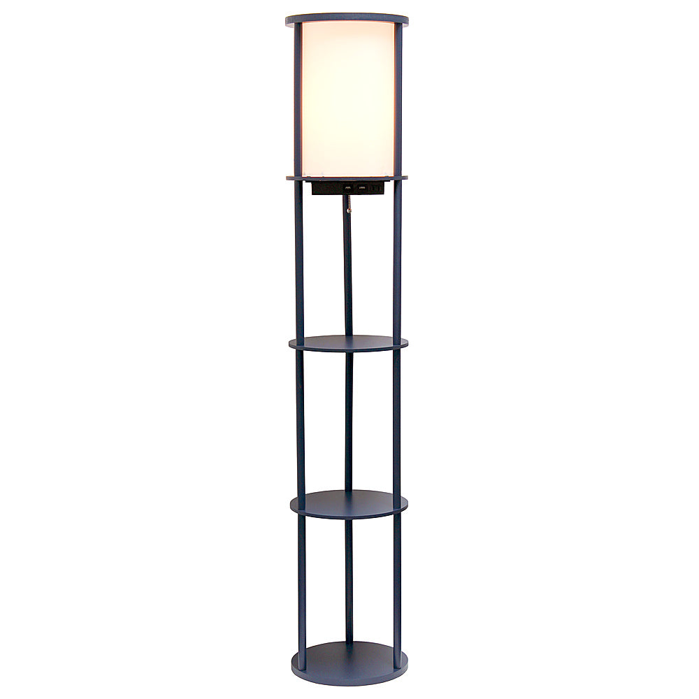 Simple Designs Round Etagere Storage Floor Lamp with 2 USB, 1 Outlet - Navy_1