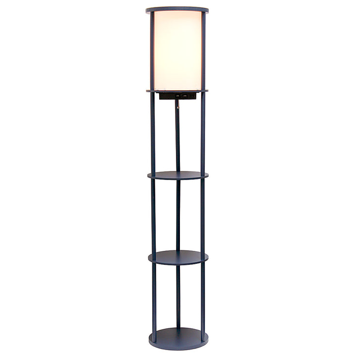 Simple Designs Round Etagere Storage Floor Lamp with 2 USB, 1 Outlet - Navy_1